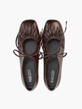 RABOESY Square Toe Lace Up Ballet Flats